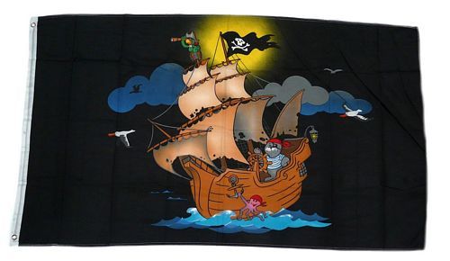 Fahne / Flagge Piratenschiff schwarz 90 x 150 cm