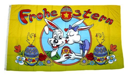 Fahne / Flagge Frohe Ostern Eier gelb 90 x 150 cm