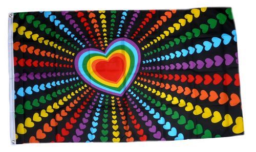 Fahne / Flagge Regenbogen Herz 90 x 150 cm