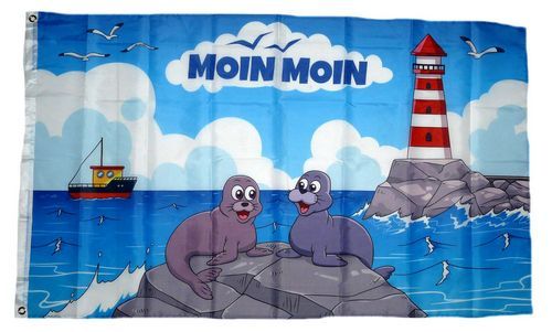 90 x 150 cm Fahne Flagge Moin Moin Seehund Pfeife Neu 