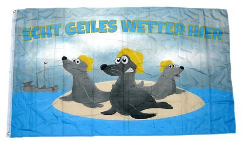 Fahne / Flagge Echt geiles Wetter hier Robben 90 x 150 cm