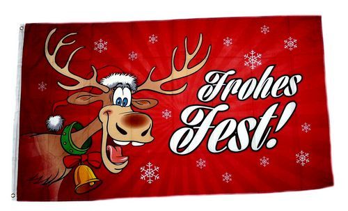 Fahne / Flagge Frohes Fest Elch Weihnachten rot 90 x 150 cm