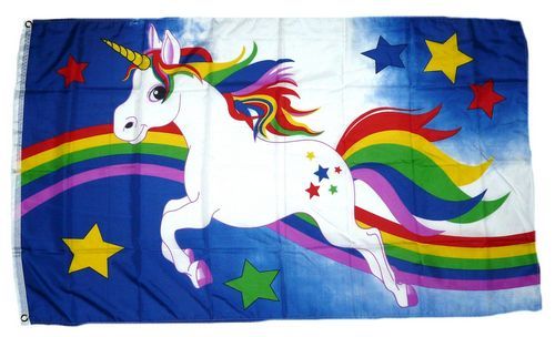 Fahne / Flagge Einhorn Regenbogen Sterne 90 x 150 cm