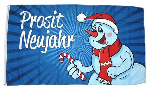 Fahne / Flagge Prosit Neujahr Schneemann NEU 90 x 150 cm