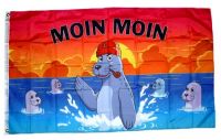 Fahne / Flagge Moin Moin Seehunde Pfeife 90 x 150 cm Fahne / Flagge Moin Moin Seehunde Pfeife 90 x 150 cm