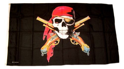 Fahne / Flagge Pirat Revolver  90 x 150 cm