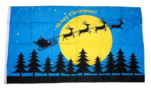 Fahne / Flagge Merry Christmas Schlitten NEU 90 x 150 cm