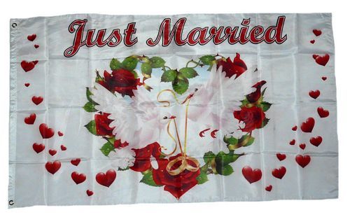 Fahne / Flagge Just Married Hochzeit Herzen 90 x 150 cm