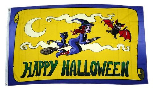 Fahne / Flagge Happy Halloween Hexe Fledermaus 90 x 150 cm