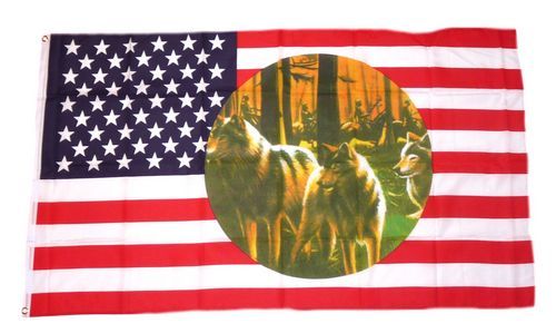 Fahne / Flagge USA - 3 Wölfe 90 x 150 cm