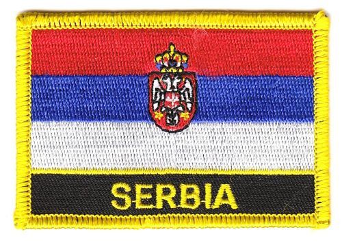 Fahnen Aufnäher Serbien Wappen Schrift