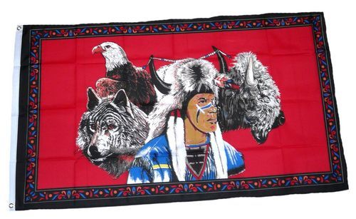 Fahne / Flagge Indianer Wolf & Adler 90 x 150 cm