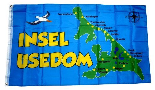 Fahne / Flagge Insel Usedom Karte 90 x 150 cm