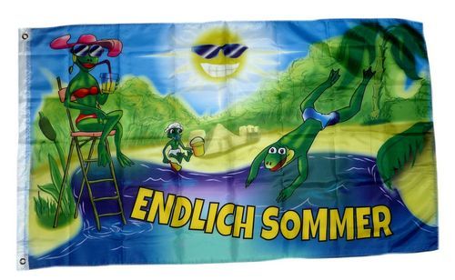 Fahne / Flagge Endlich Sommer Frösche 90 x 150 cm